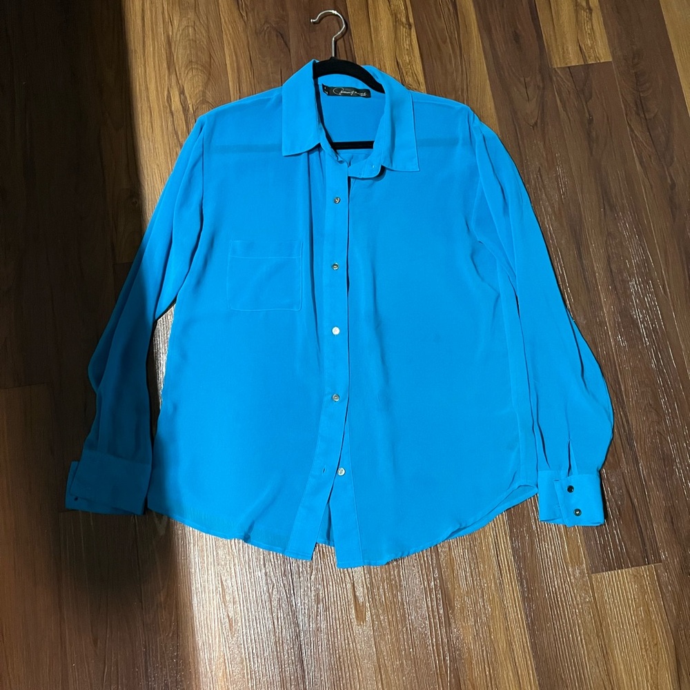 Patterson J Kincaid blue button up blouse sheer chiffon small